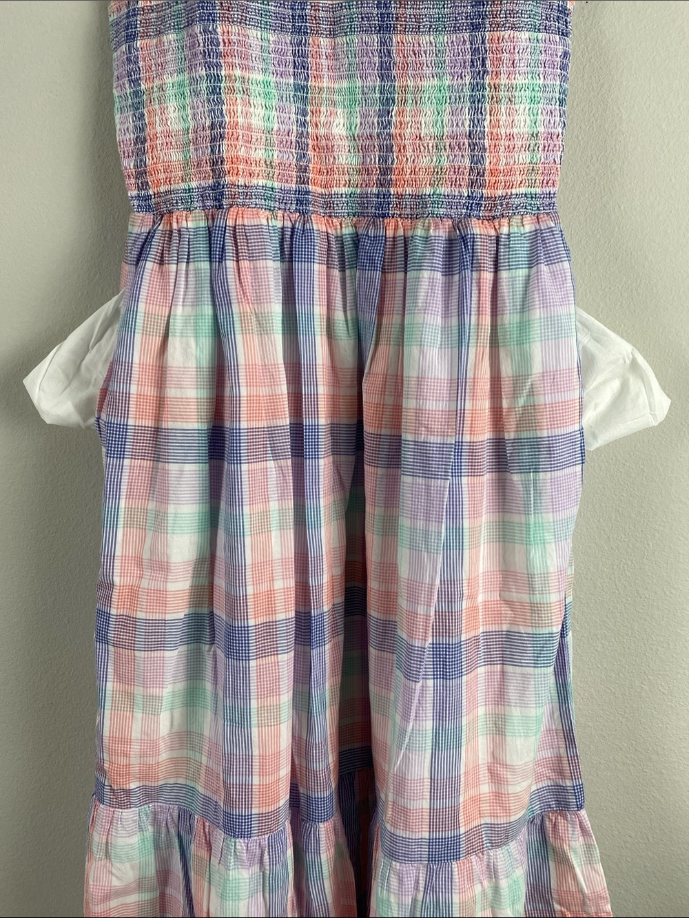J. Crew Factory Pastel Plaid Smocked Midi Dress | 2 Pockets | Multicolor - Picture 10 of 16